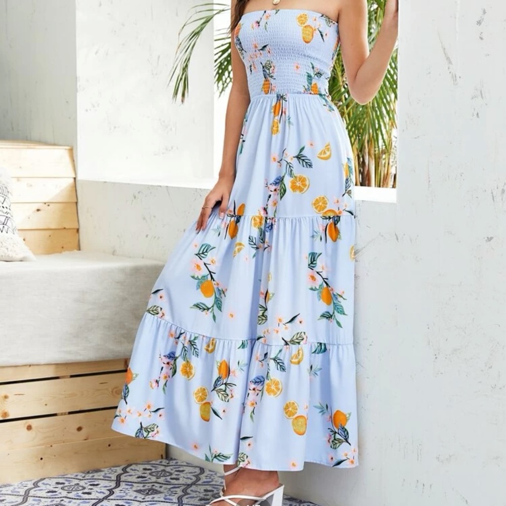 SHEIN Women’s Fruity Floral Strapless Maxi Dress